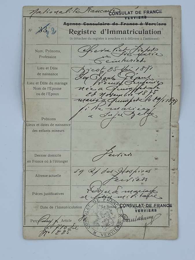 WW1 Registration Certificate To Man And Wife With Photos