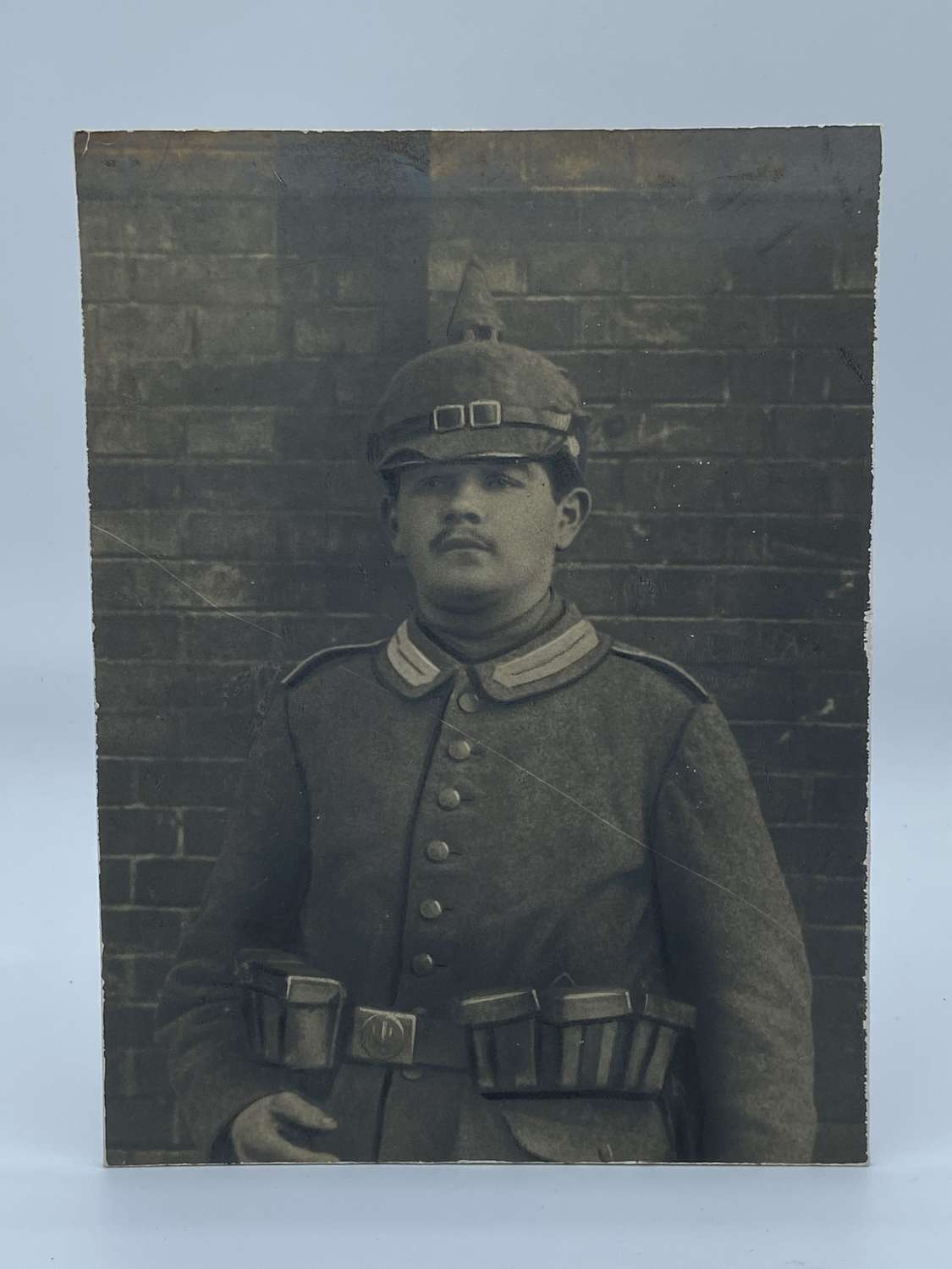 Large WW1 German Portrait Photograph Of Soldier Wearing Pickelhaube