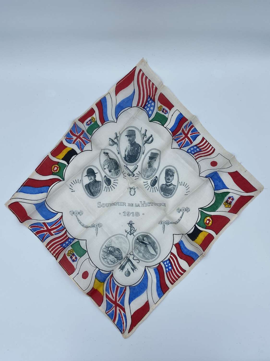 Beautiful WW1 Souvenir Of The Victory 1918 Silk Handkerchief
