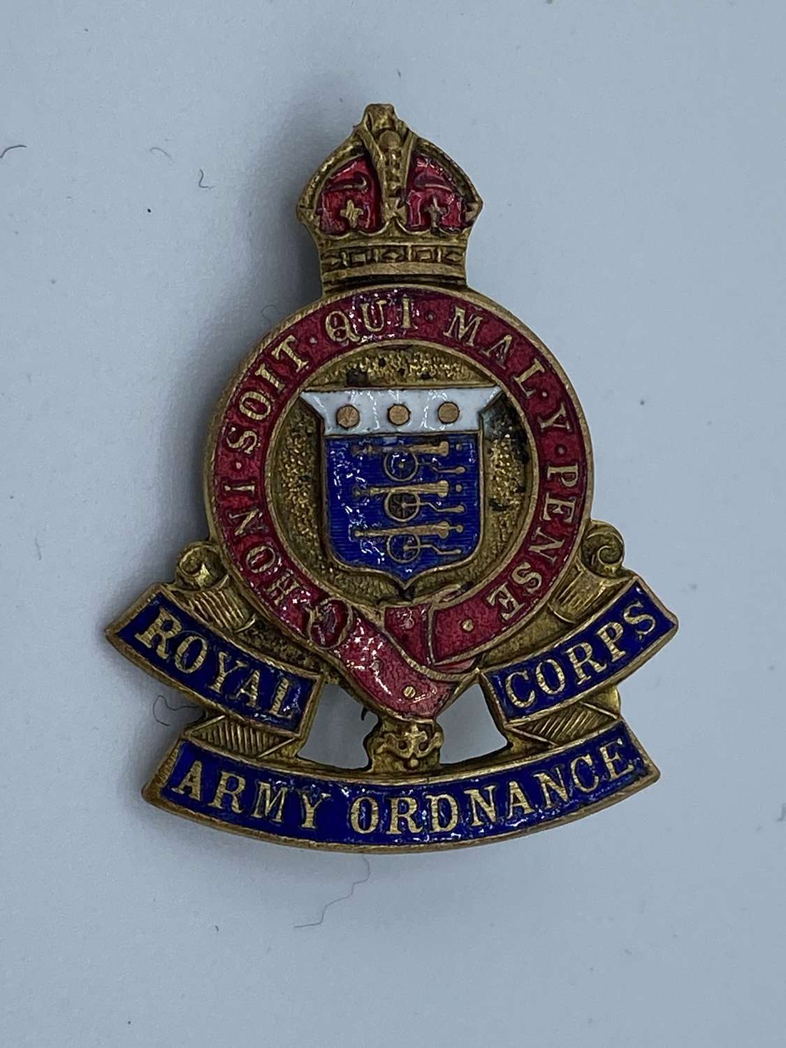 WW1 Royal Army Ordnance Corps Sweetheart Badge Brass And Enamel