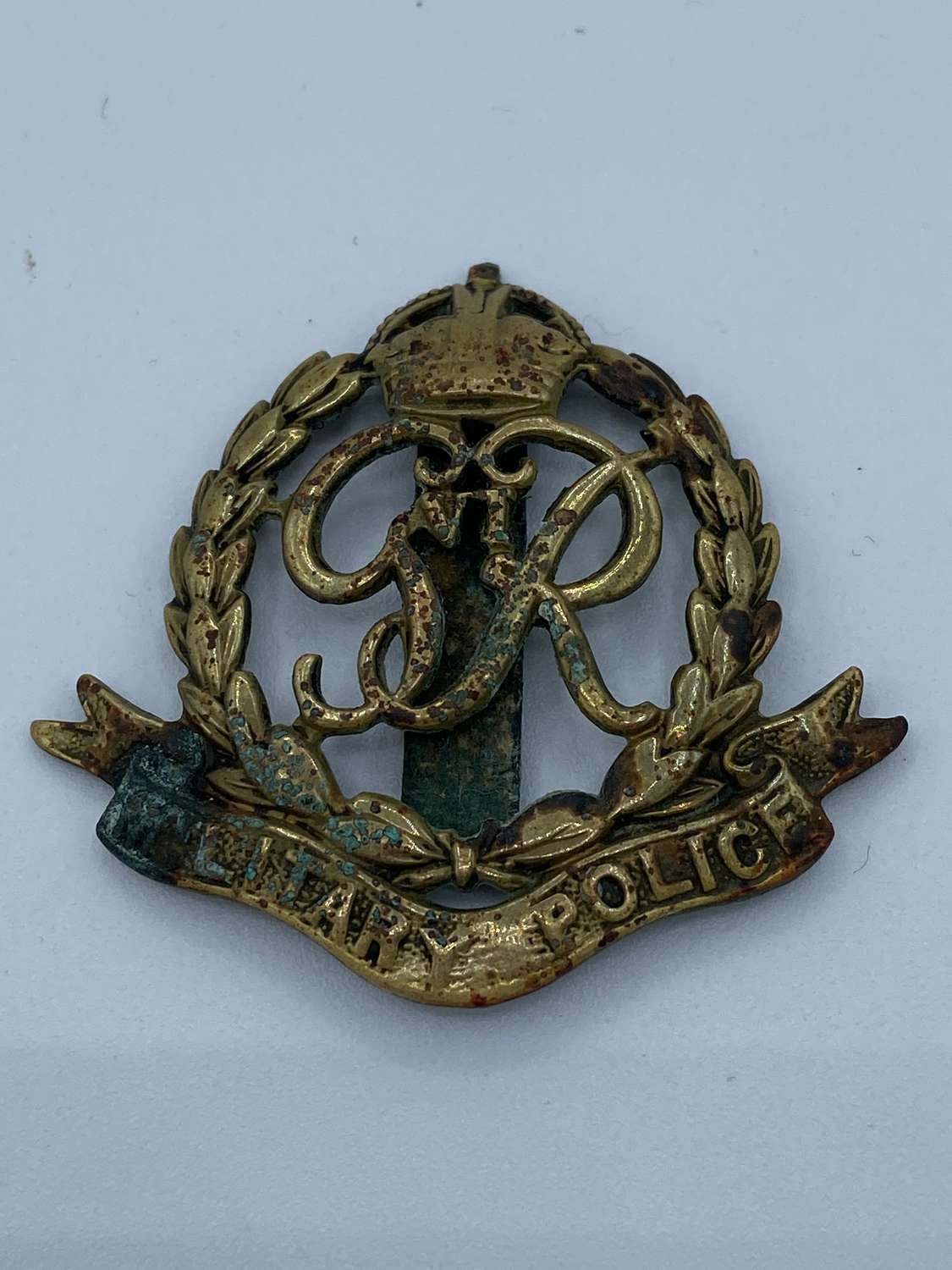 WW2 Brass British Military Police Cap Badge Initialled JD