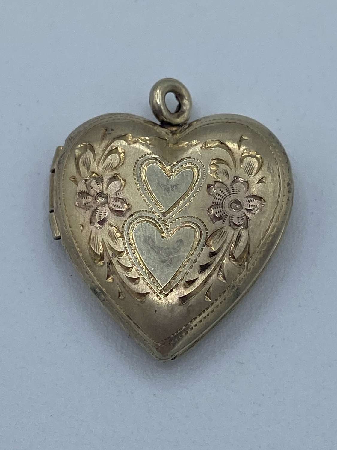 Antique Silver 10k Gold Played Photo Heart Pendant