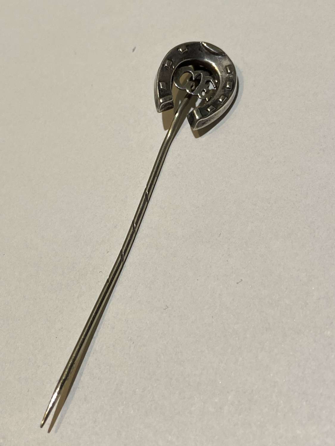 WW1 Silver Lucky GE Horse Shoe Sweetheart Twisted Stick Pin