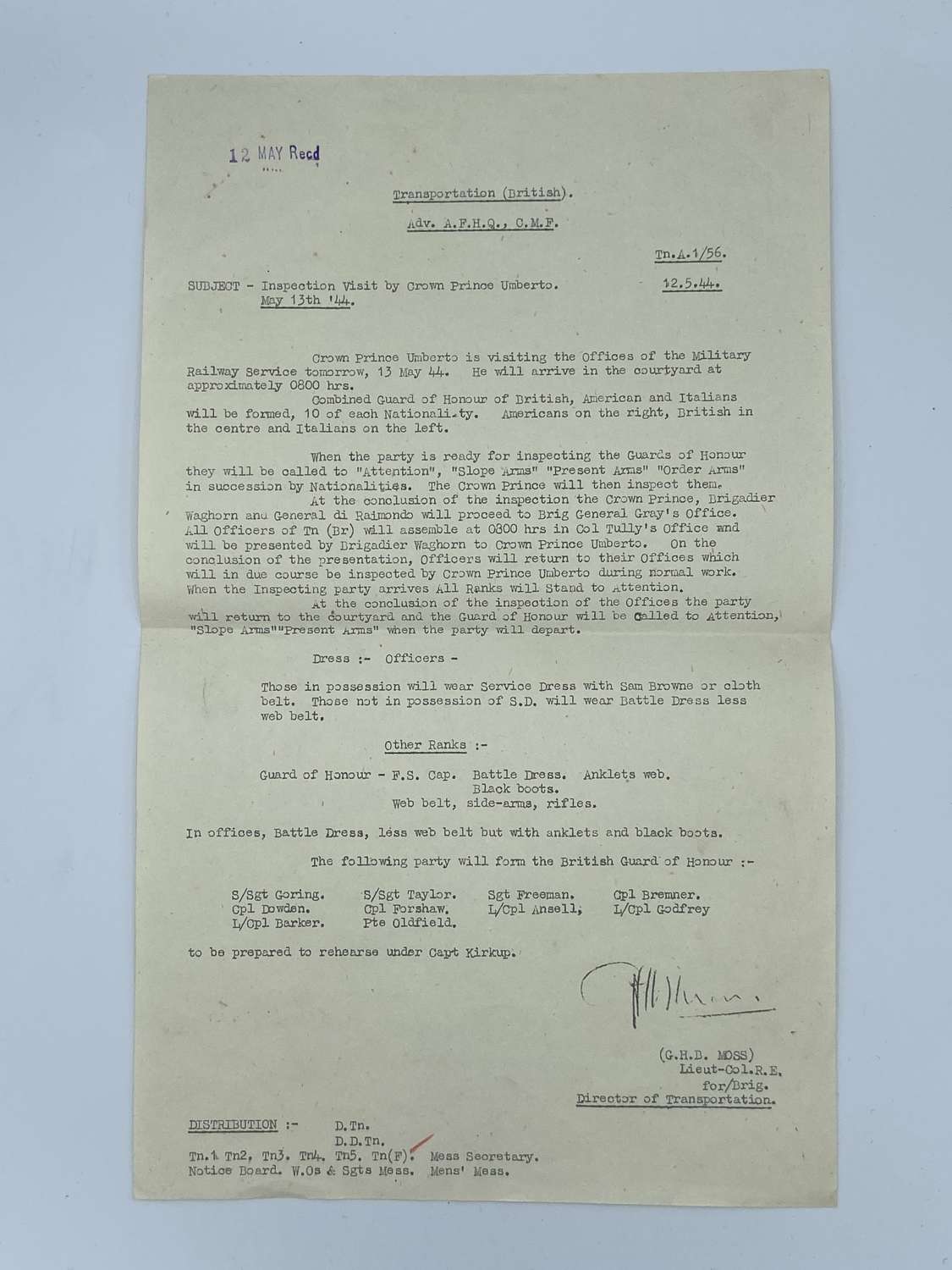 WW2 May 13th 1944 Inspection Visit By Crown Prince Umberto II Orders