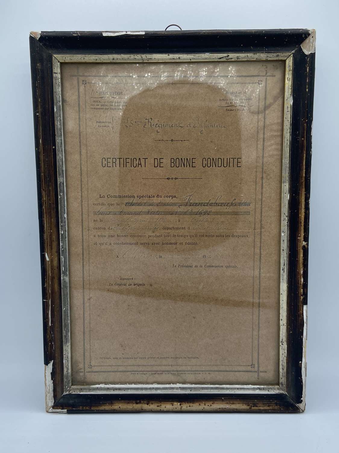 WW1 25th Infantry Regiment French Certificate Of Good Conduct