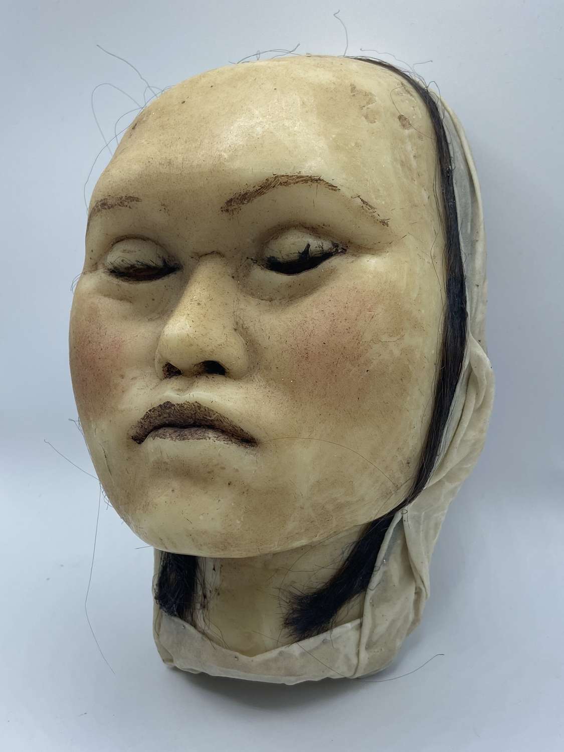 Large Antique 1890s Wax Moulage Death Mask Middle Aged Femal