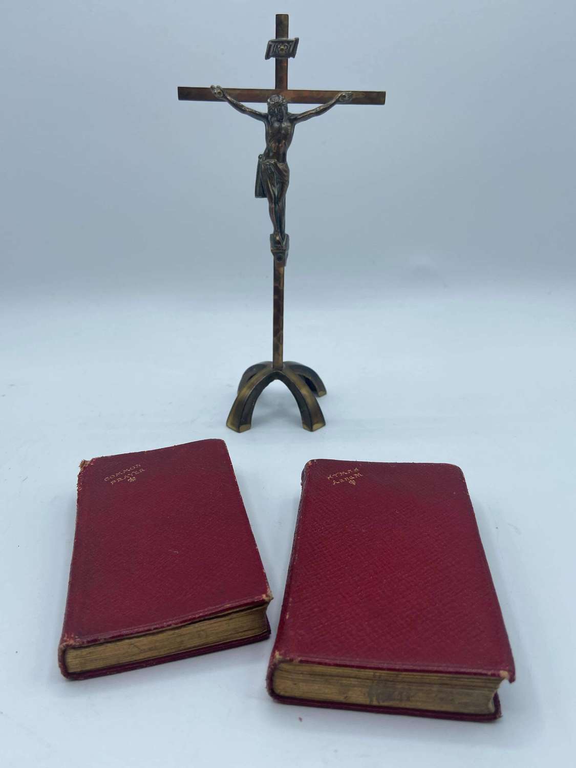 Antique German Brass Religious Cross Crucifix, Common Prayer & HymBook
