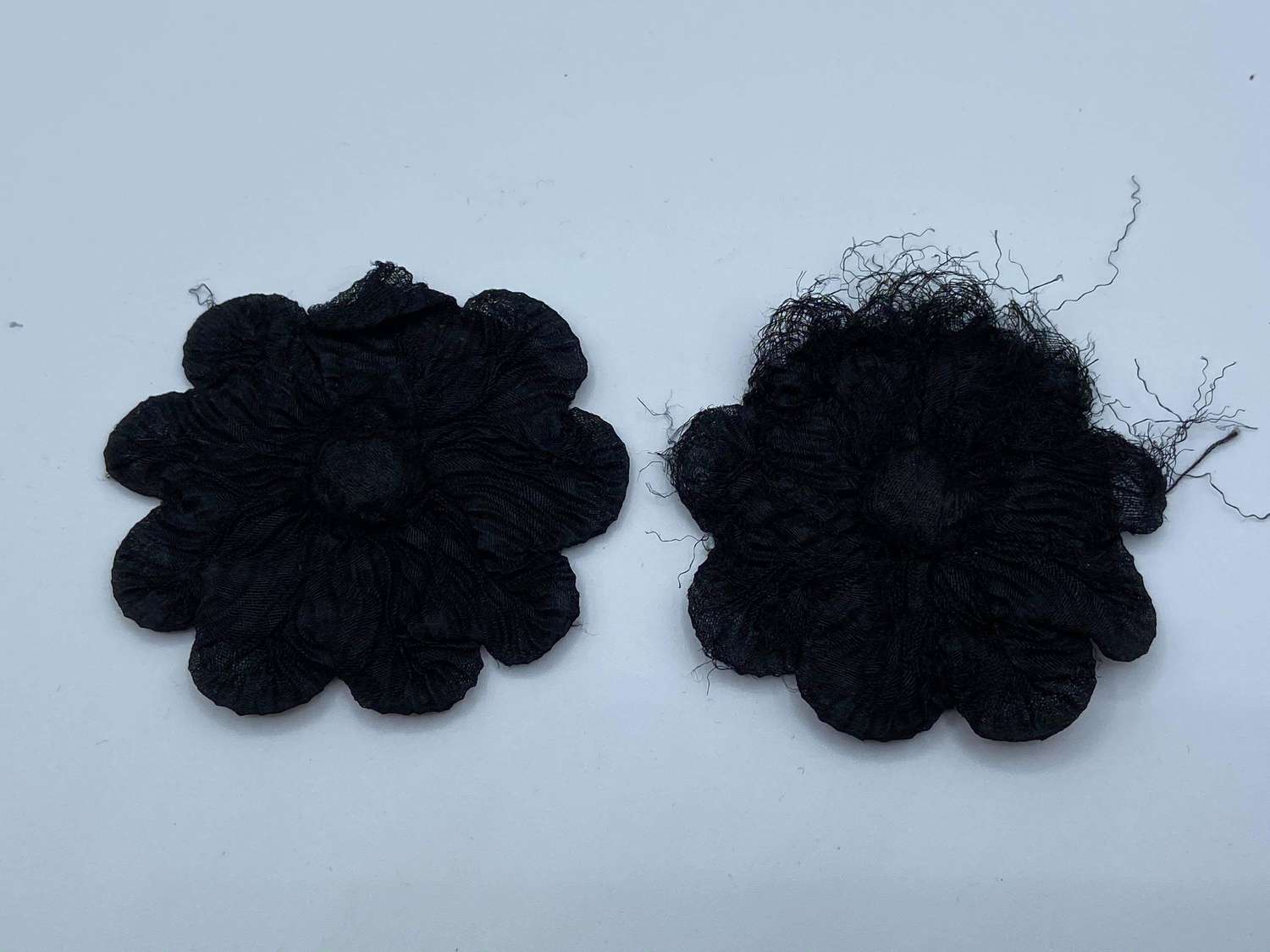 Antique Victorian Black Mourning Fabric Pin On Flowers