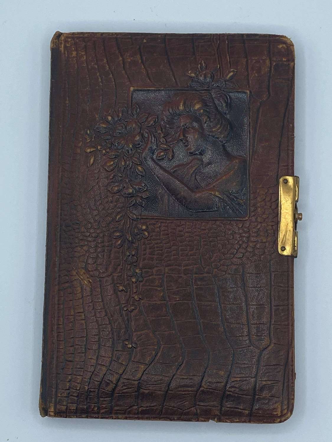 1910s German Art Nouveau Embossed Leather Crocodile Leather Album