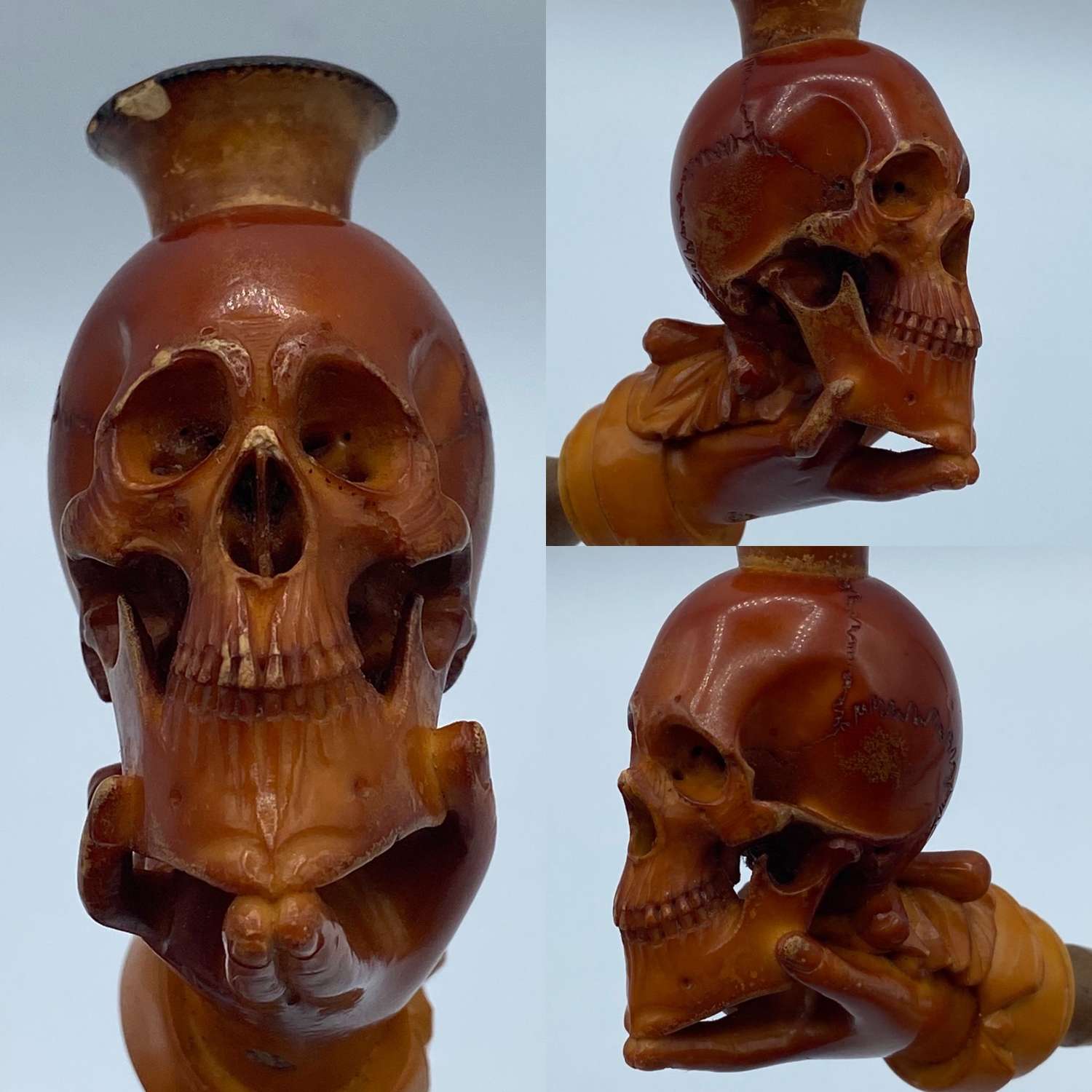 Victorian 1880s Meerschaum Memento Mori Skull Pipe By Arthur Schneider