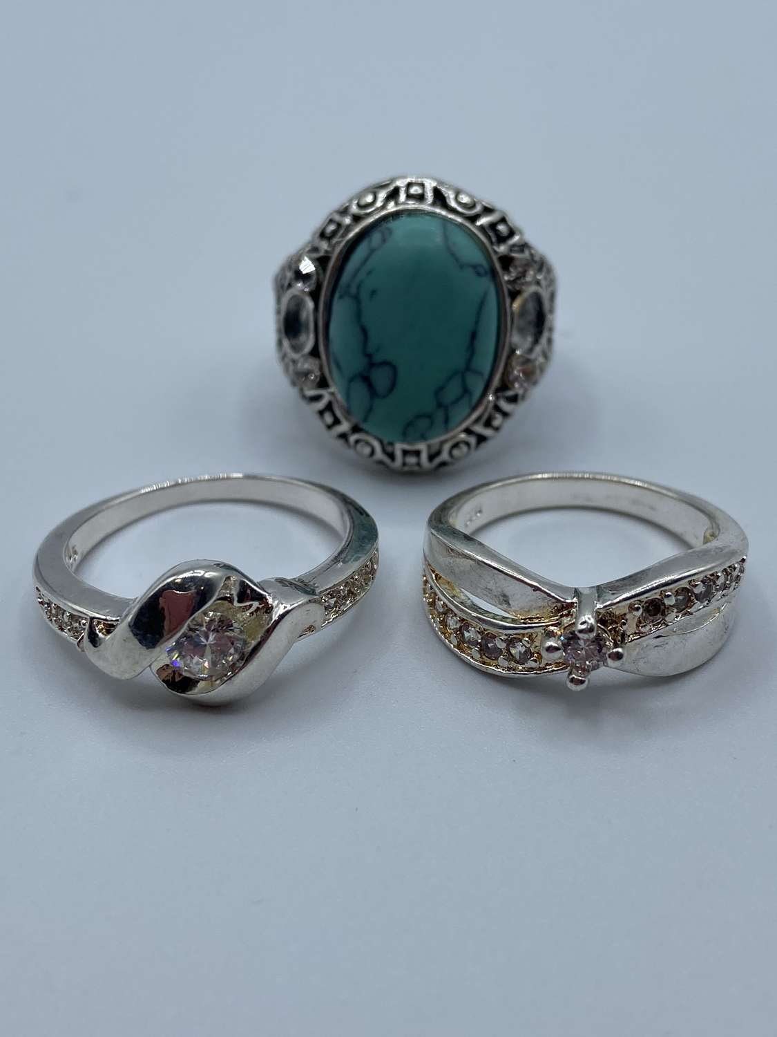Job Lot Of 3 Vintage Silver 925 Marked Rings Costume Jewellery