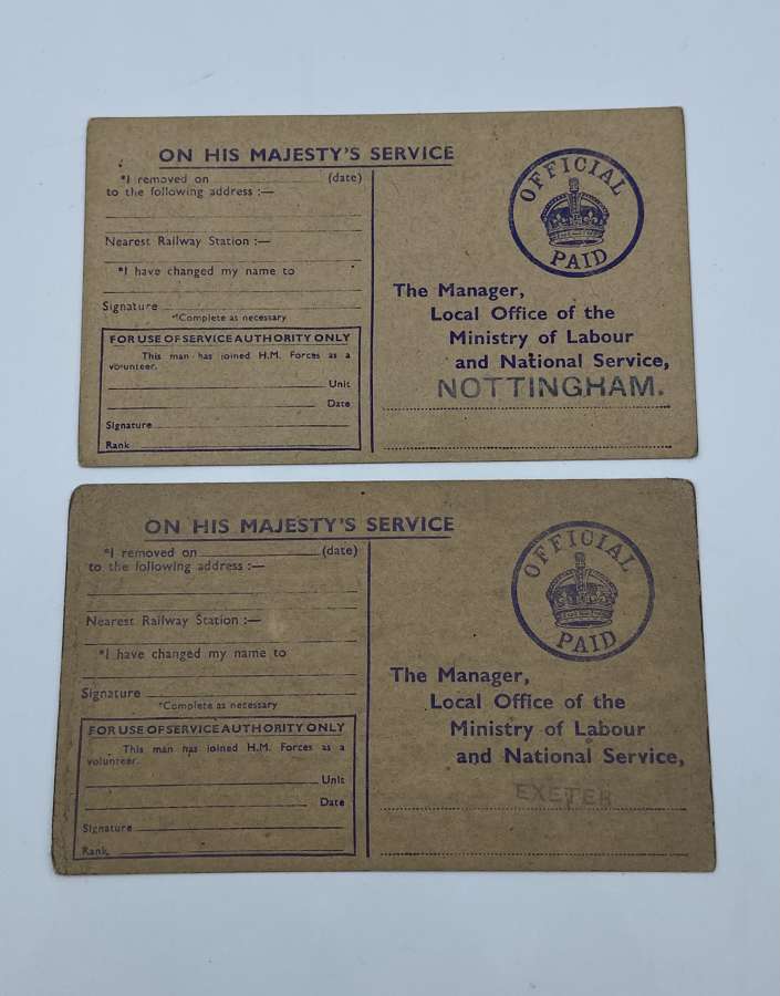Pair Of WW2 Nottingham & Exeter National Service Acts Certificates