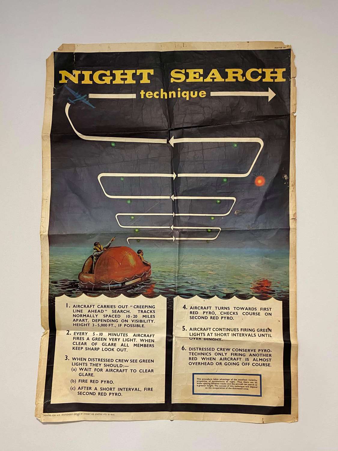 Large WW2 1940s RAF Night Search Technique Poster By Sydney Lee