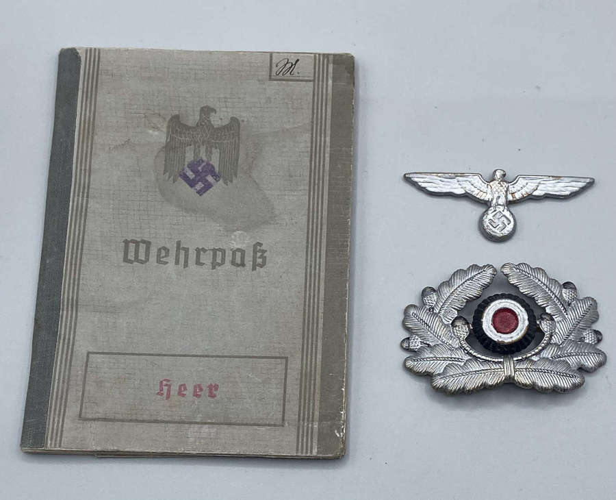 WW2 German Recruitment Officers Cap Eagle, Cockade & Wehrpass