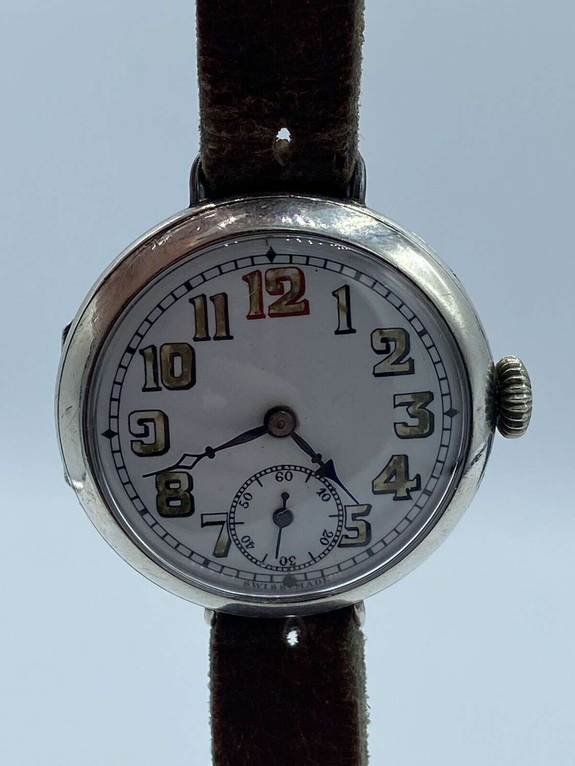 WW1 Silver Hallmarked British Officers Mechanical Trench Watch