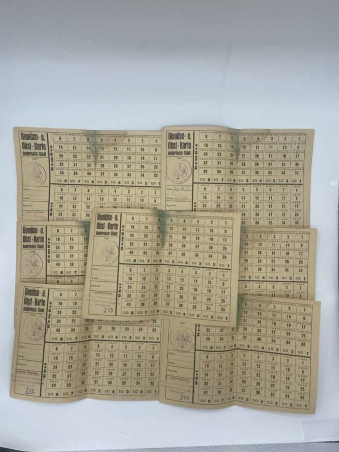 Rare Late 1920s Occupation Of The Rhein Vegetable Ration Cards X 7