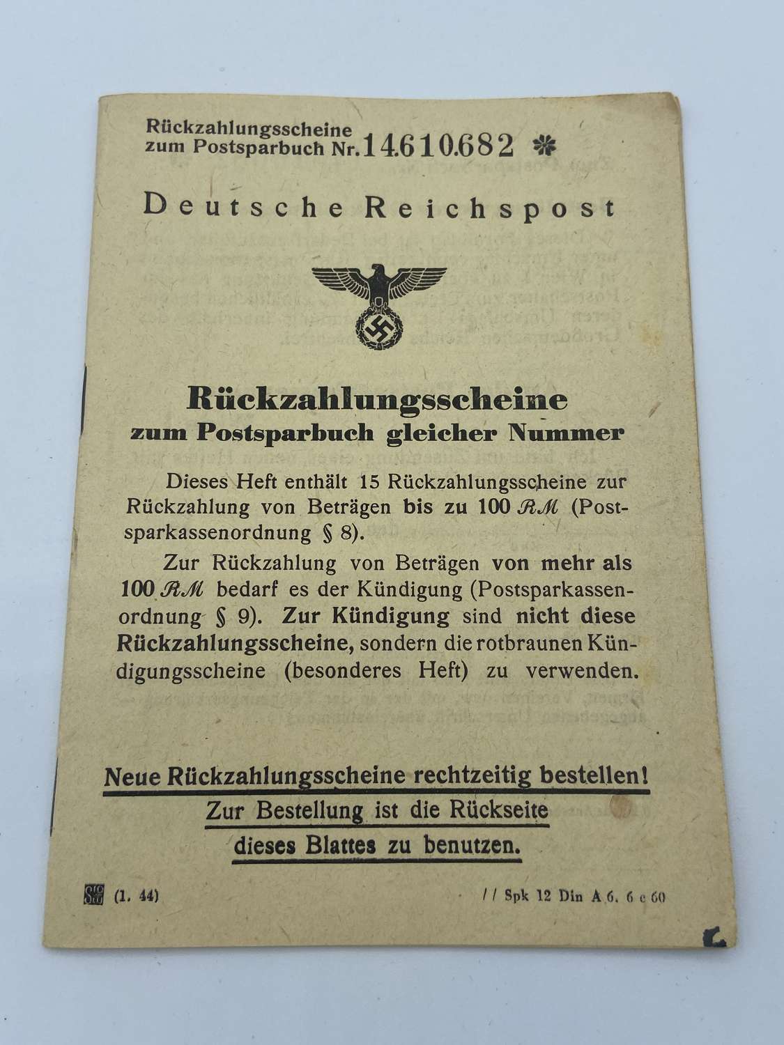WW2 German Postal Savings Account Booket