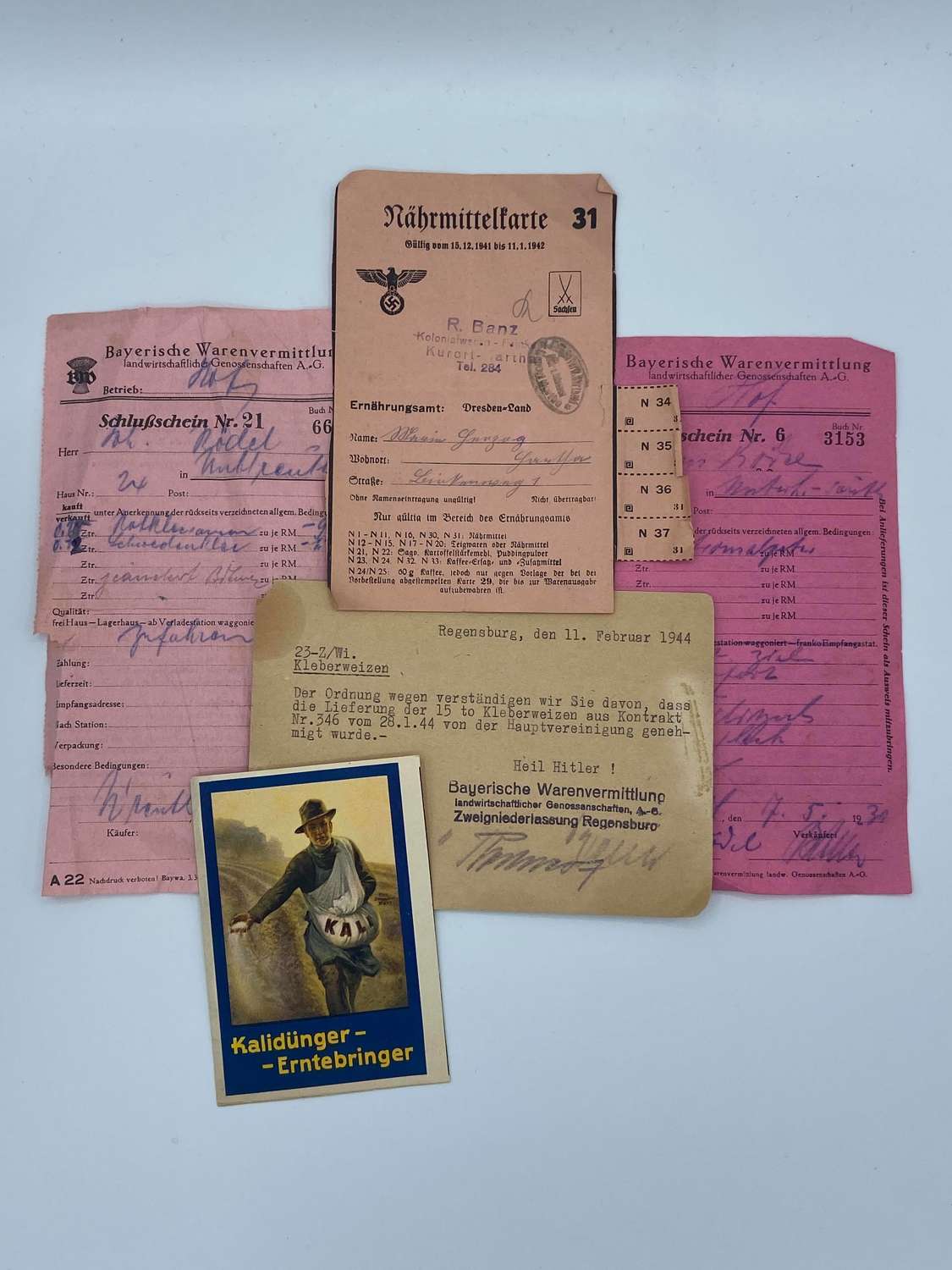 WW2 German Wheat Rations Bayerische Warenvermittlung RW Paperwork Lot