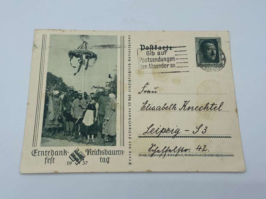 Original WW2 German 1937 Dated Commemorating Thanksgiving Post Card