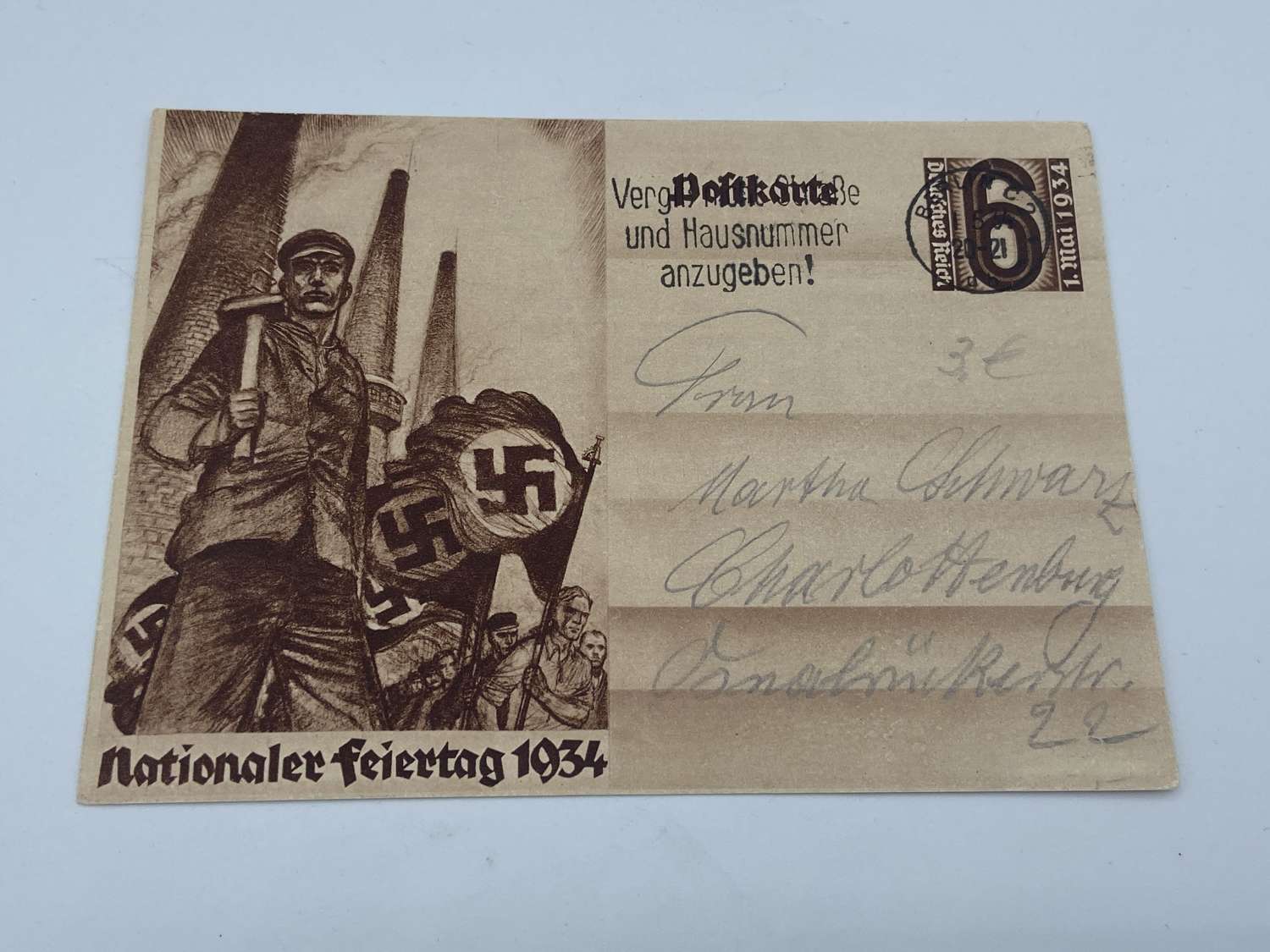 Pre WW2 German 1934 National Holiday Postcard