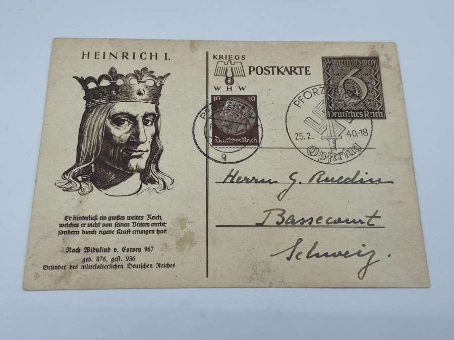 WW2 German king Heinrich I Winterhilfswerk WHW Postcard