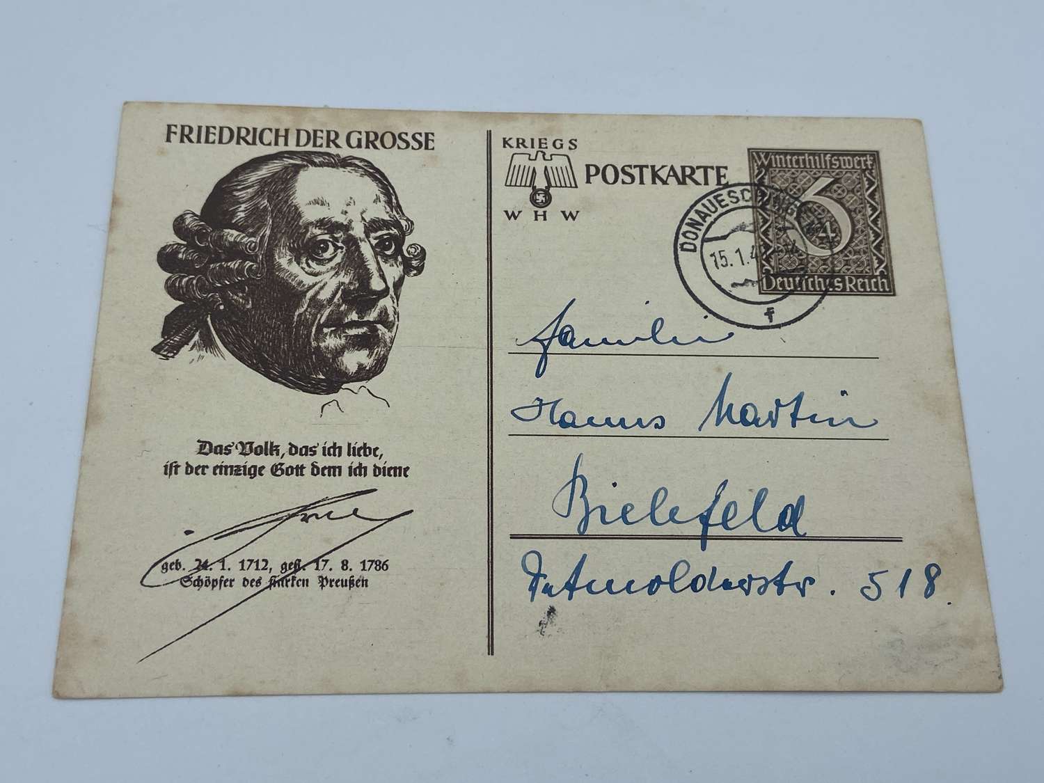 WW2 German Friedrich Der Grosse Winterhilfswerk WHW Postcard