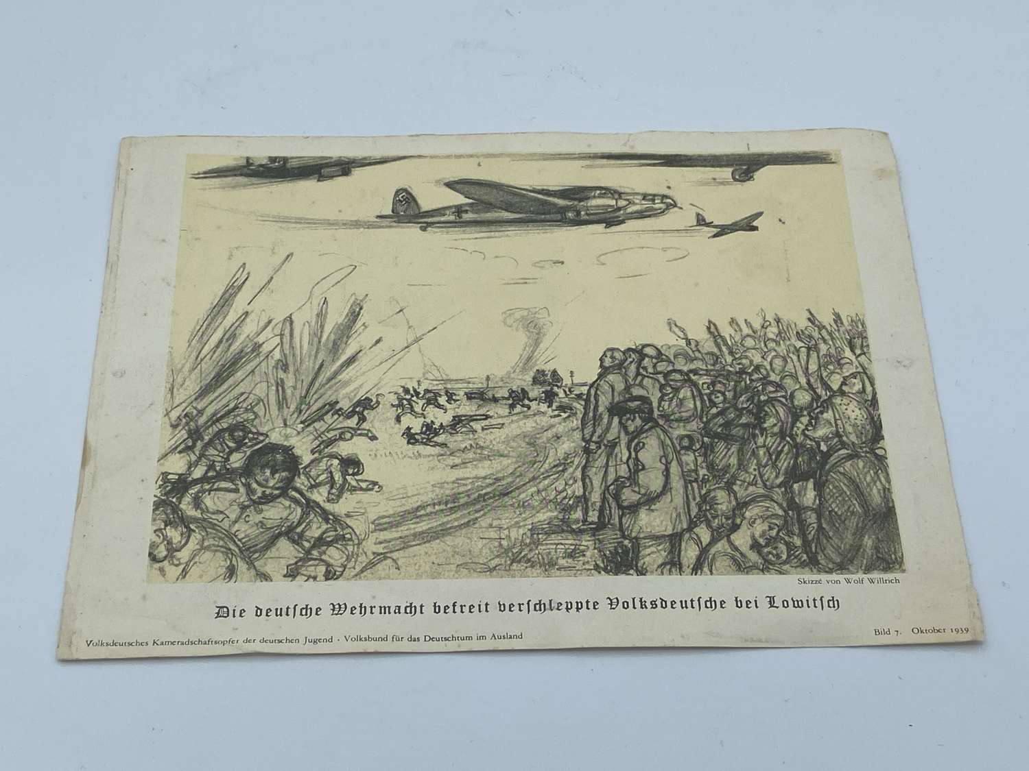 WW2 German 1939 Sketch Print By Wolf Willich Of Liberation Of Germans