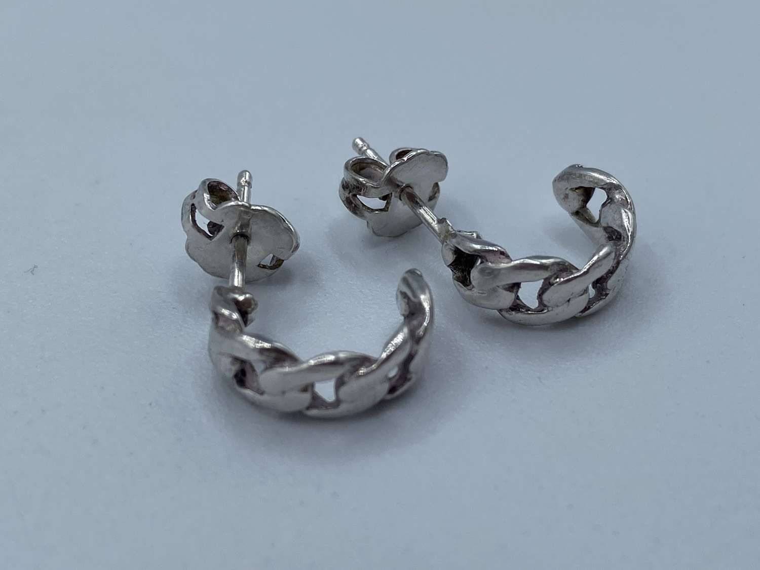 Pair Of Antique Ladies Silver 925 Half Curve Ring Link Earrings 2.23g