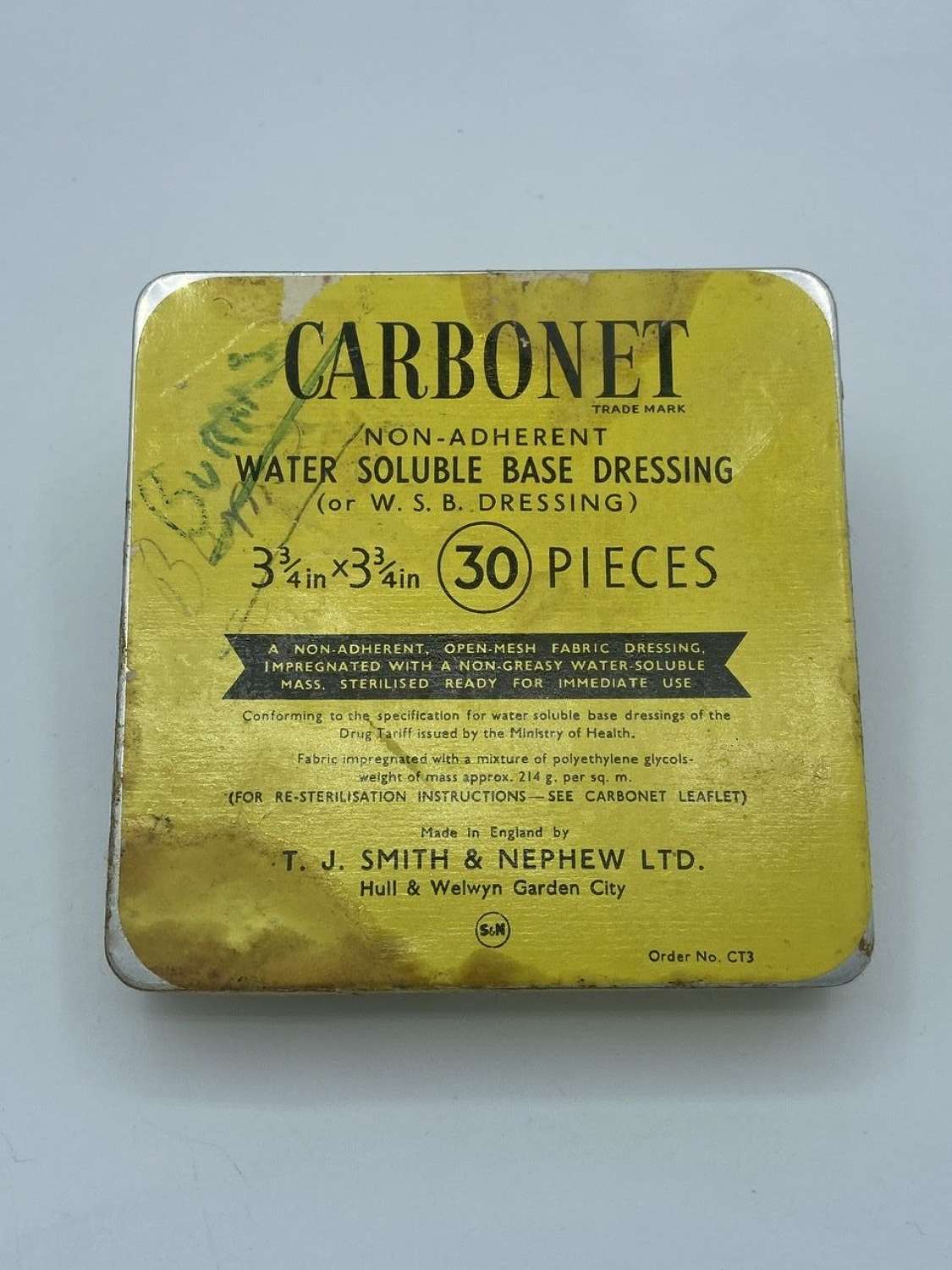 WW2 Unopened British Army CARBONET WATER BASE DRESSING smith & neph