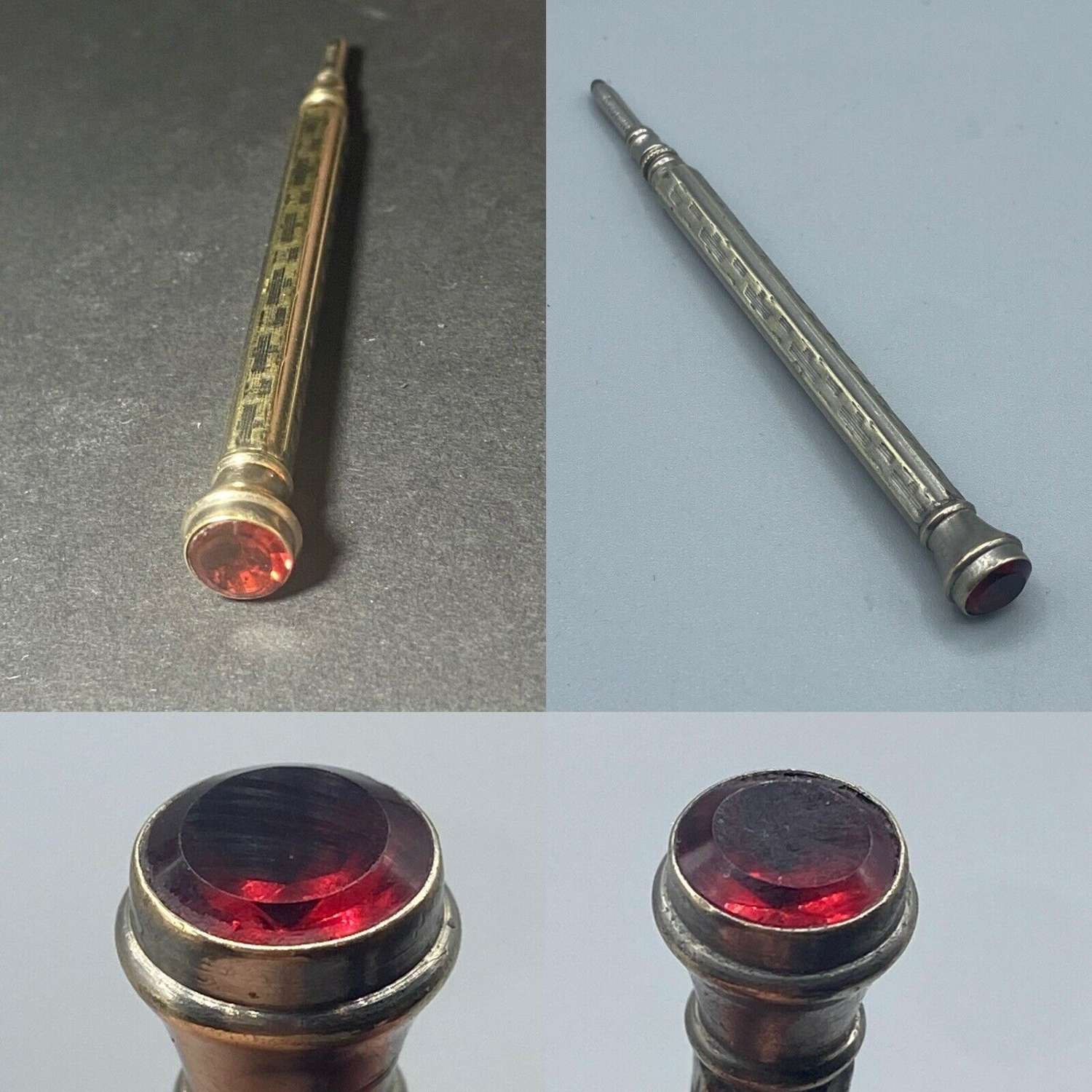 Victorian Silver Plate & Red Gem Ruby Garnet Mounted Propelling Pencil