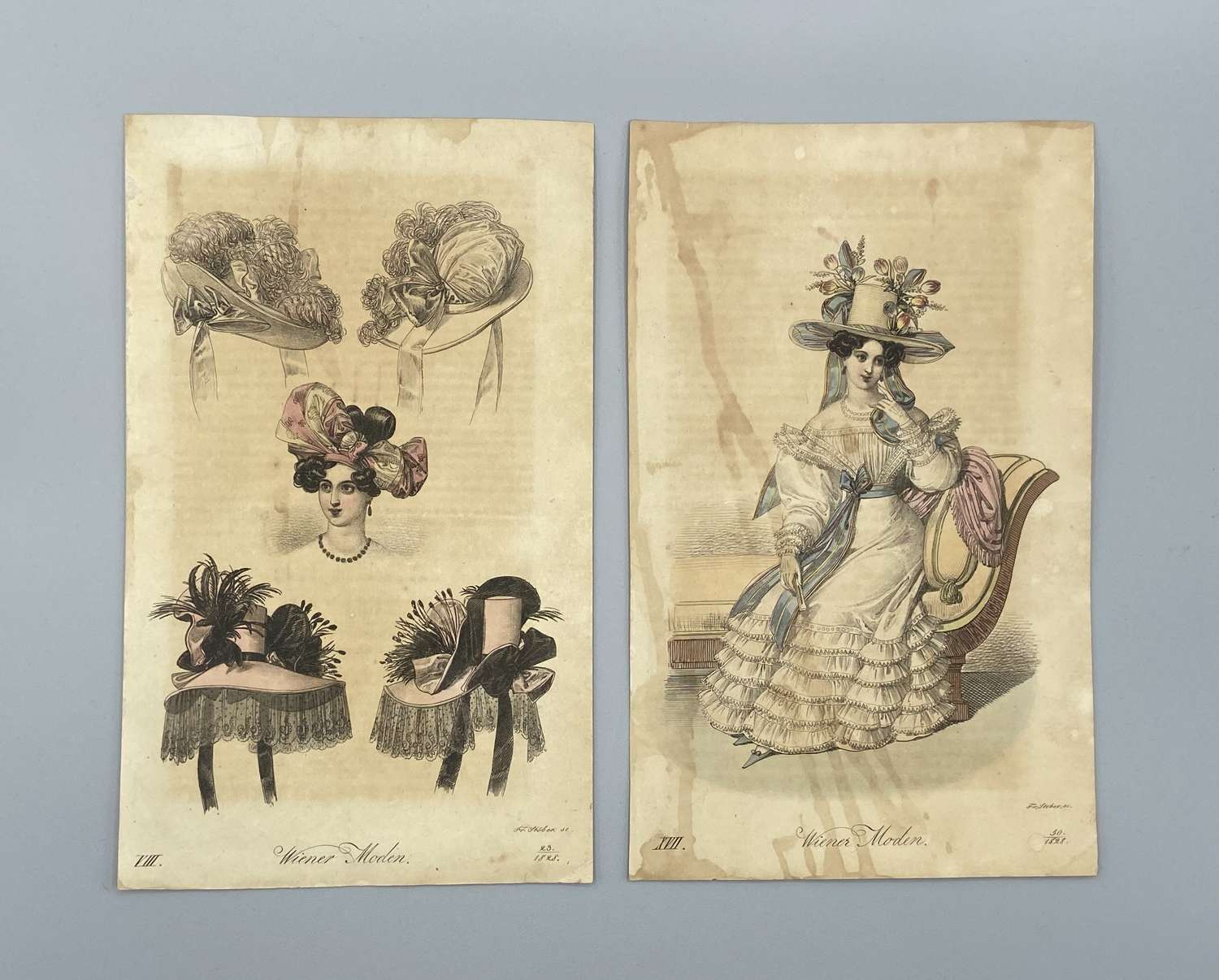 Antique Austrian 1828 Dated Prints Vienna Art Journal Women Fashion