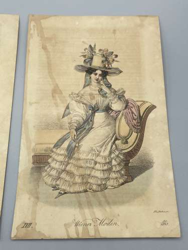 Antique Austrian 1828 Dated Prints Vienna Art Journal Women Fashion
