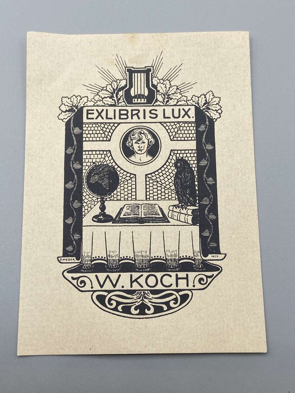 Antique Exlibris Lux Book Plate Sticker W Koch Signed 1906 Hagen Paul