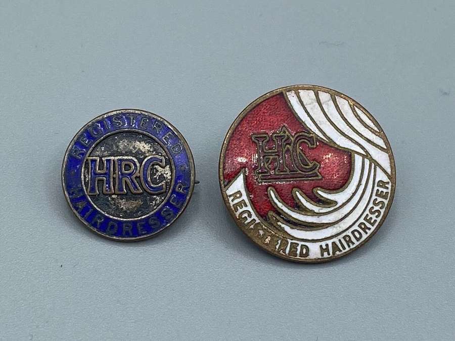 Vintage 1960s HRC Registered Hairdressers Council Enamel Badges