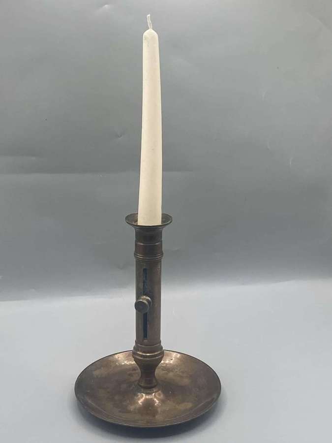Antique Stationary Brass Georgian Chamber Stick With Adjustable Candle