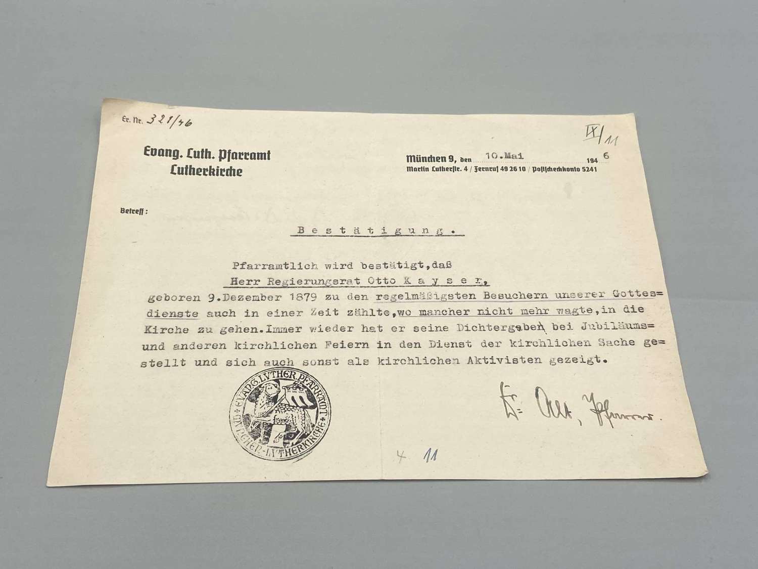 WW2 German Luther Church Freedom Activist & Civil Right Support letter
