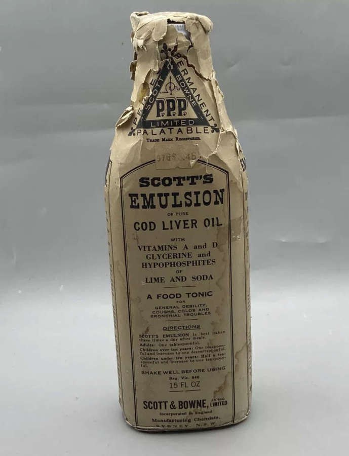WW1 Unopened British Home Front Scotts Emulsion Cod Liver Oil Bottle