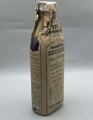 WW1 Unopened British Home Front Scotts Emulsion Cod Liver Oil Bottle