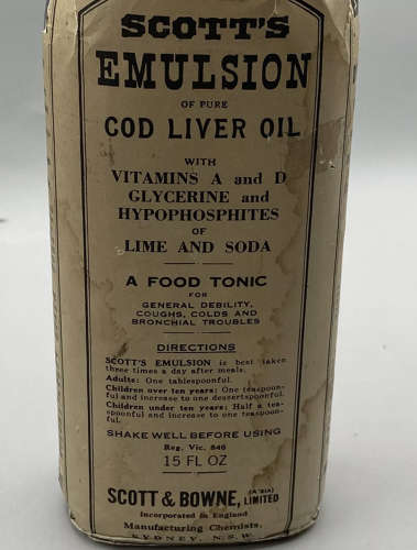 WW1 Unopened British Home Front Scotts Emulsion Cod Liver Oil Bottle