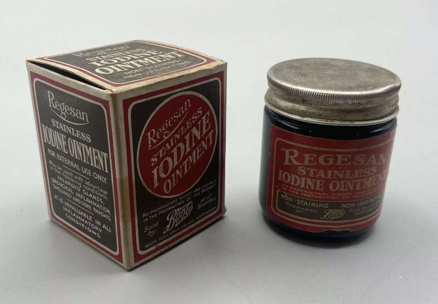WW1 1910s Unopened Regesan Stainless Iodine Ointment Jar & Box