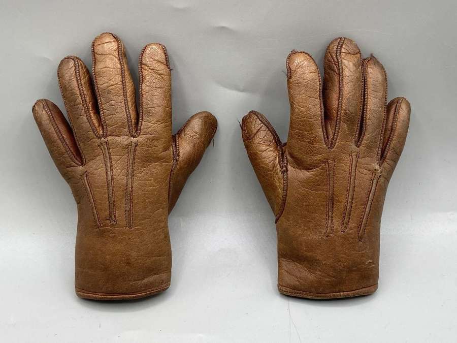Antique Children's Oddity Small Brown Small Leather Real Nappa Gloves