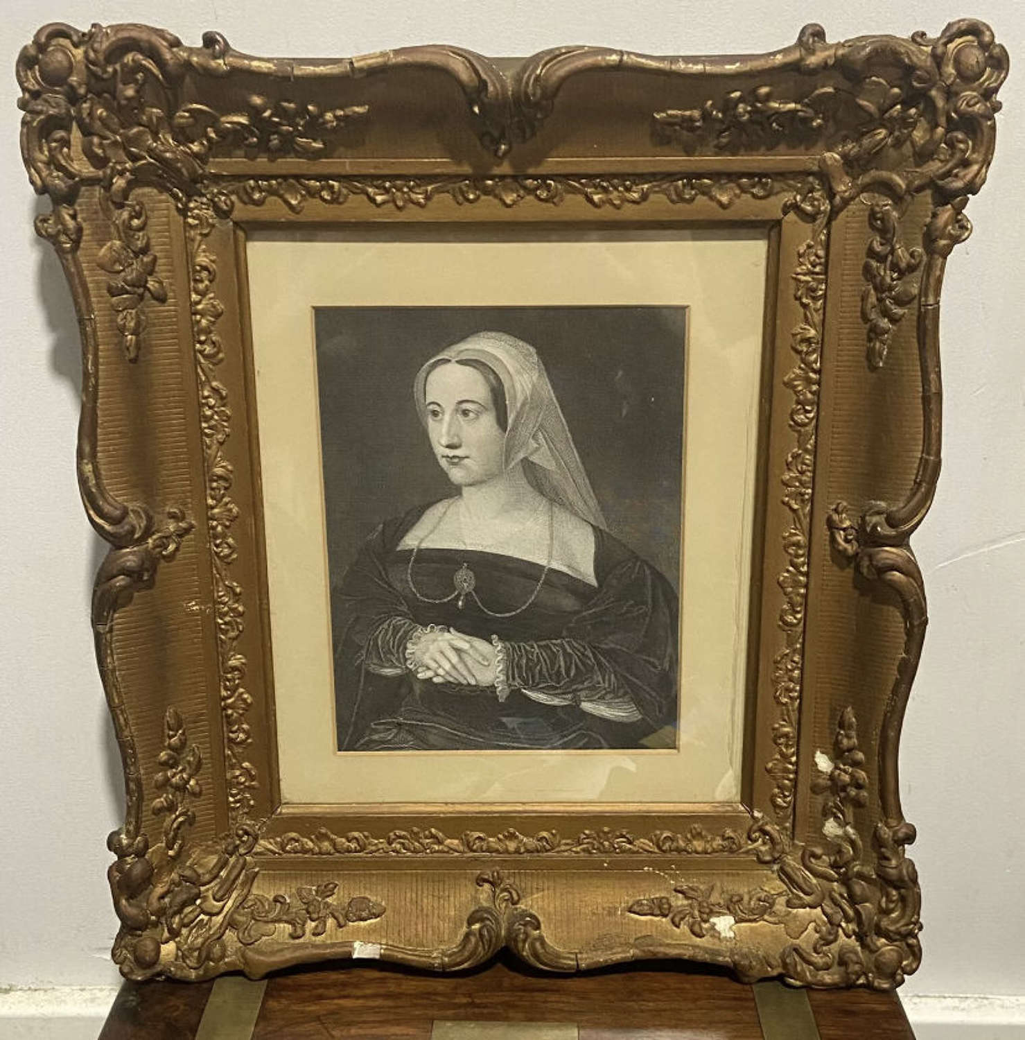 1820s Queen Catherine Parr Portrait & Ornate French Carved Gilt Frame