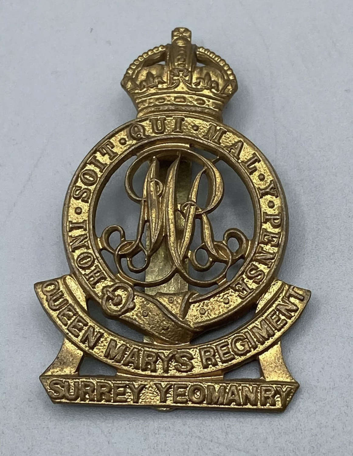 WW2 British Army Queen Mary's Surrey Yeomanry Slider Cap Badge