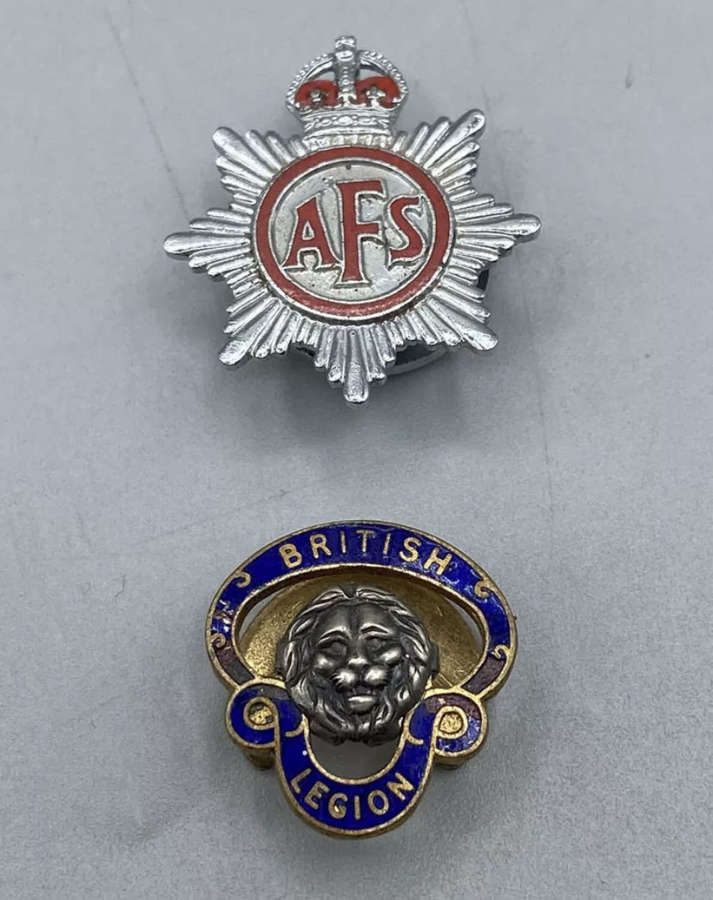 WW2 British Home Front AFS Auxiliary Fire Service King Crown Badges