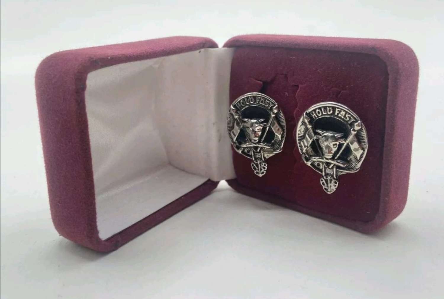 Vintage Silver Plate Clan MacLeod Scottish Hold Fast Cufflinks And Box
