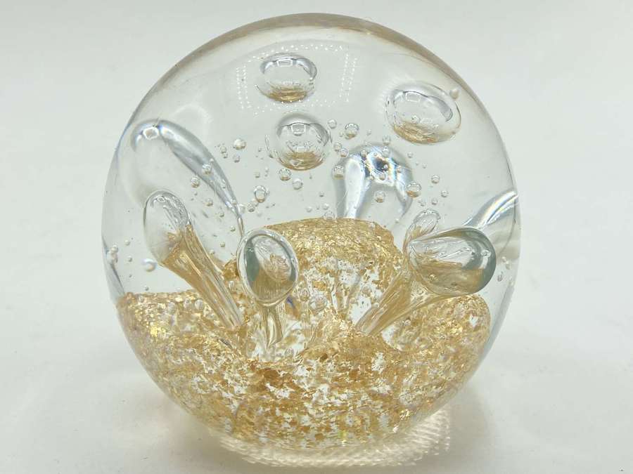 Vintage Glass 24k Gold Flake & Air Bubble Paper Weight