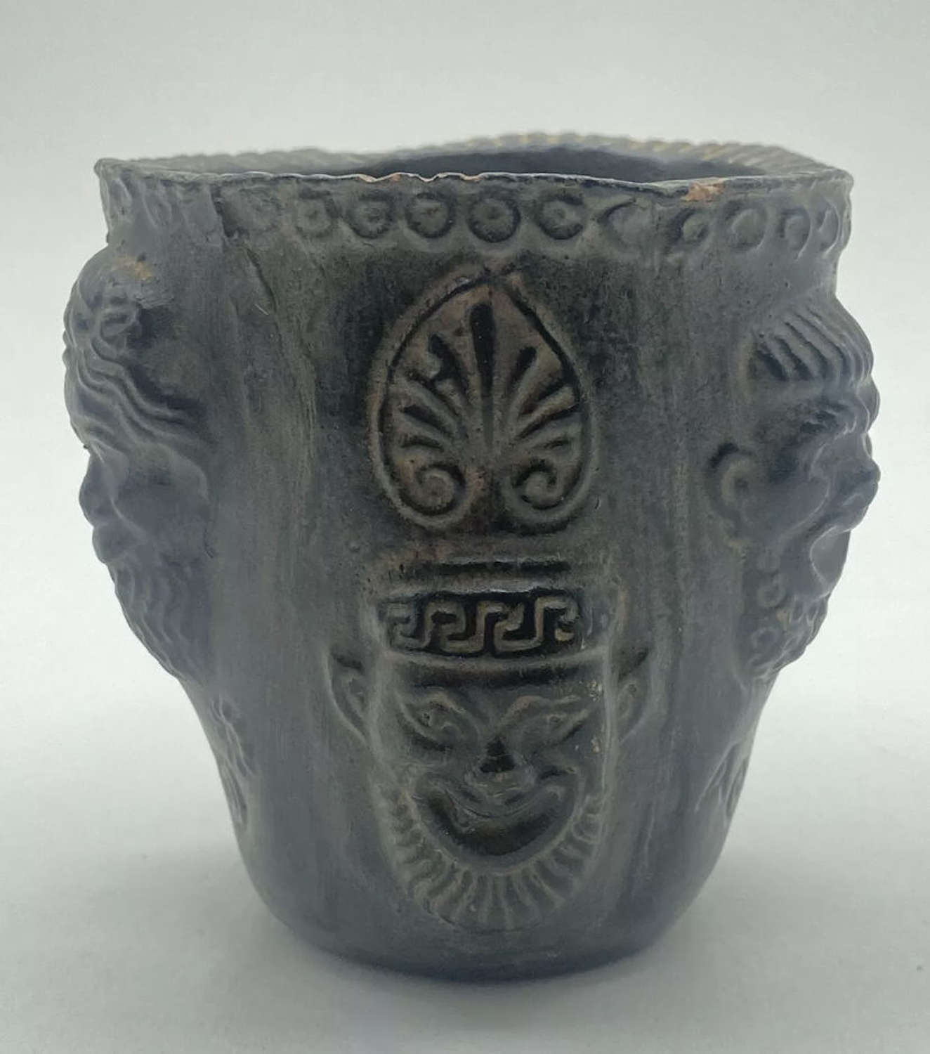Antique Greek Mythology Faces AOL Terracotta Ritual Chalice