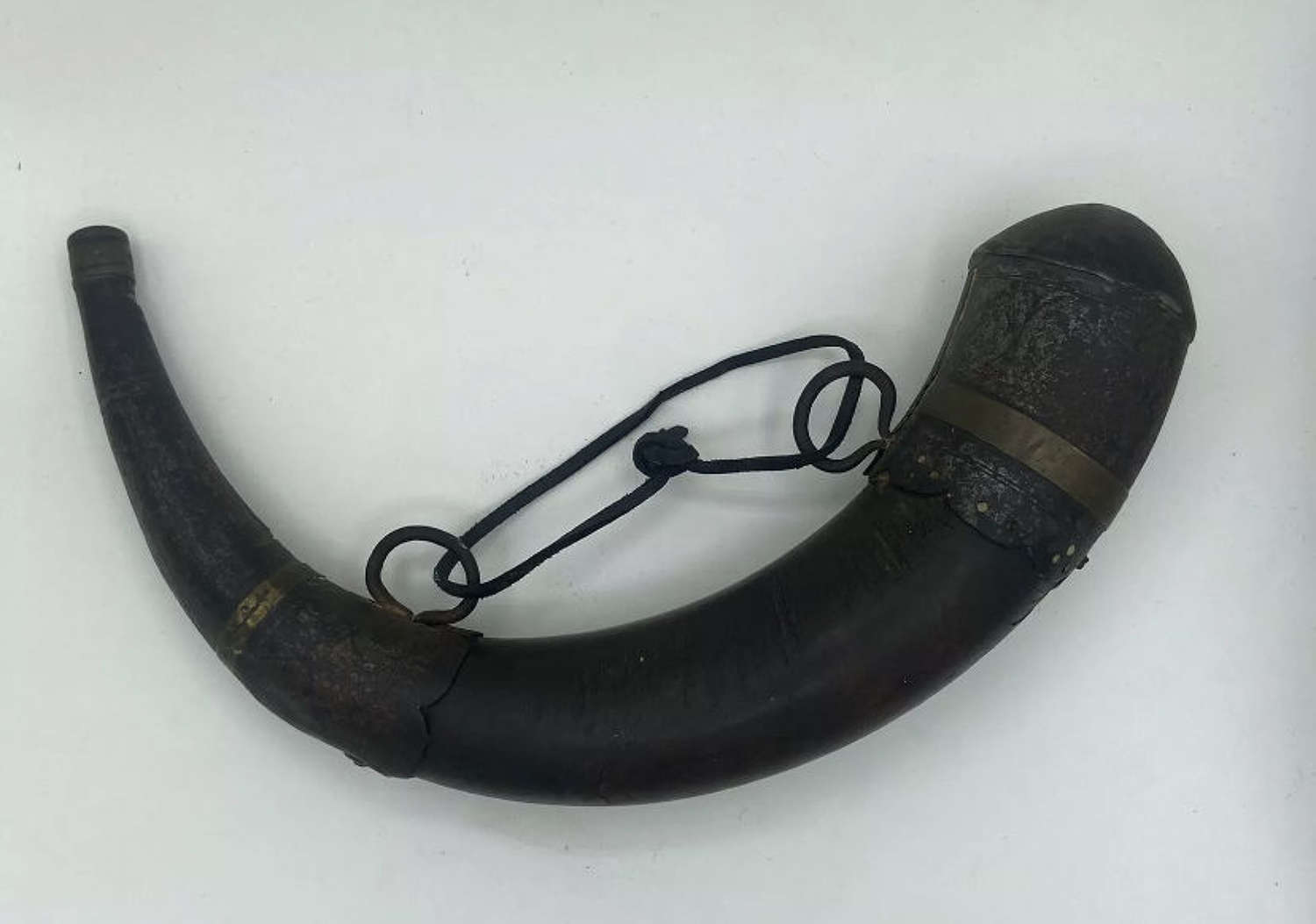 18th To 19th Century Moroccan Military Horn and Brass Powder Flask