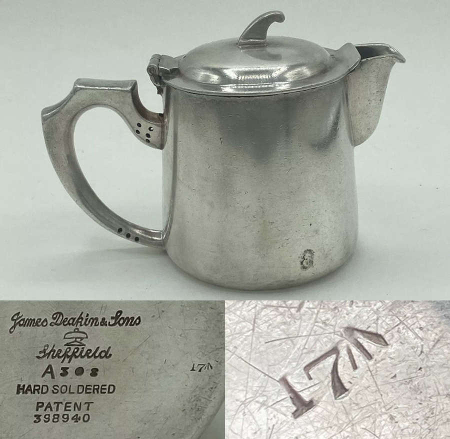 WW1 British Army Broad Arrow Tea Pot James Deakin & Son Hard Soldered