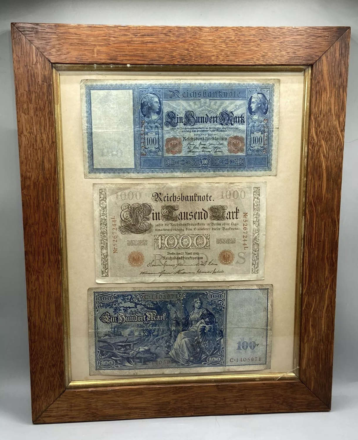 WW1 German Imperial April 1910 Reichsbanknote In Solid Oak Frame